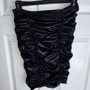 JW Signature Black Velvet Ruched Stretch Pencil Skirt Size L
